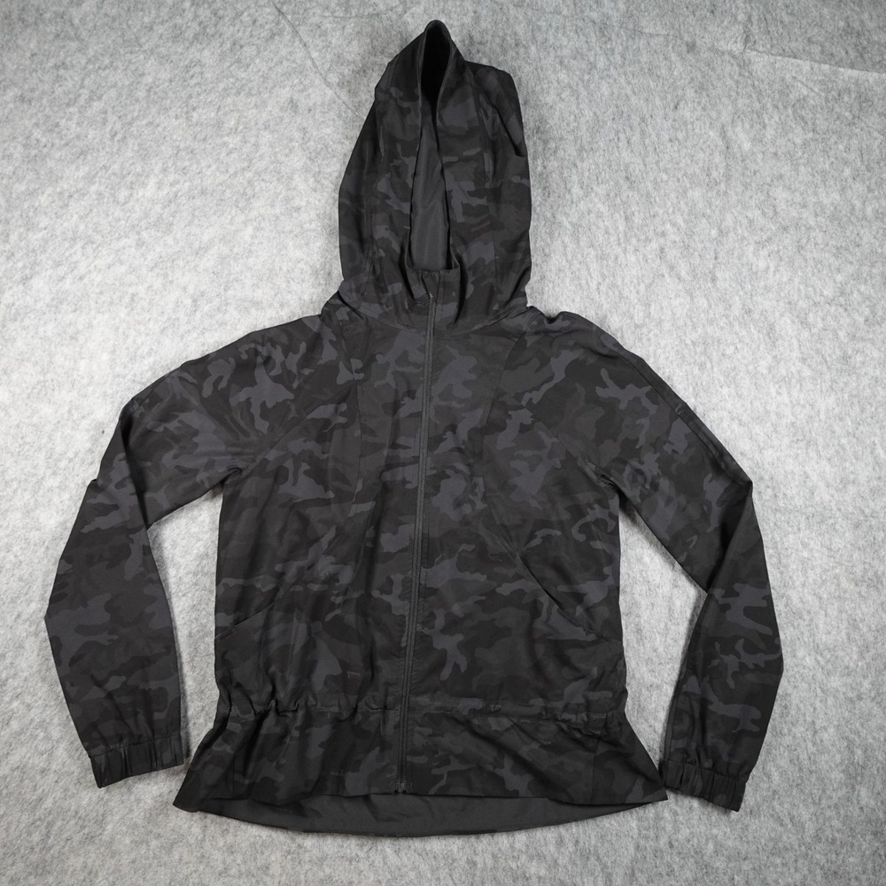 Lululemon Jacket Women 4 Black Camo Pack It Up Hooded Full Zip Lightweight